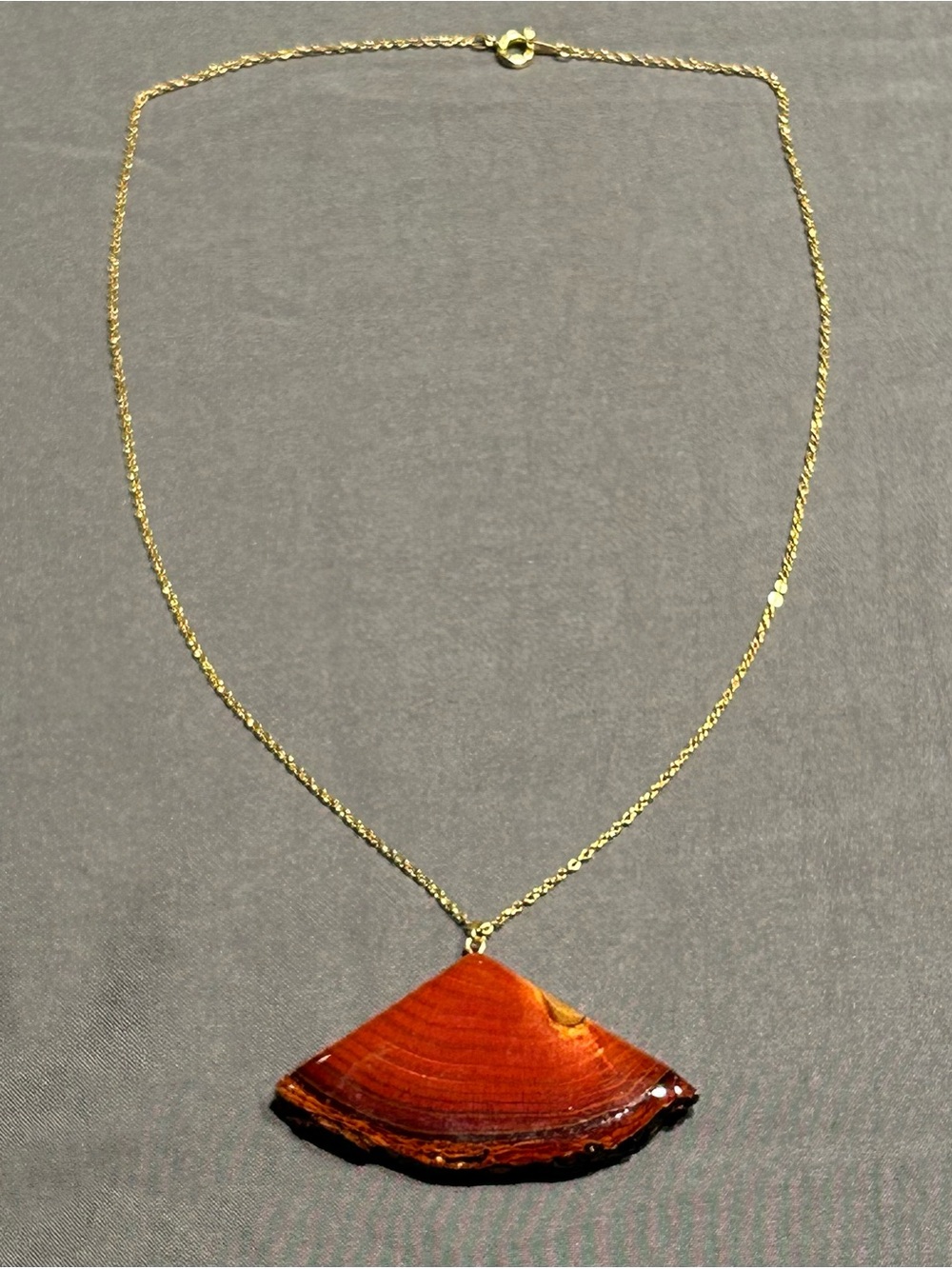 Gold Tone Necklace with Wooden Pendant